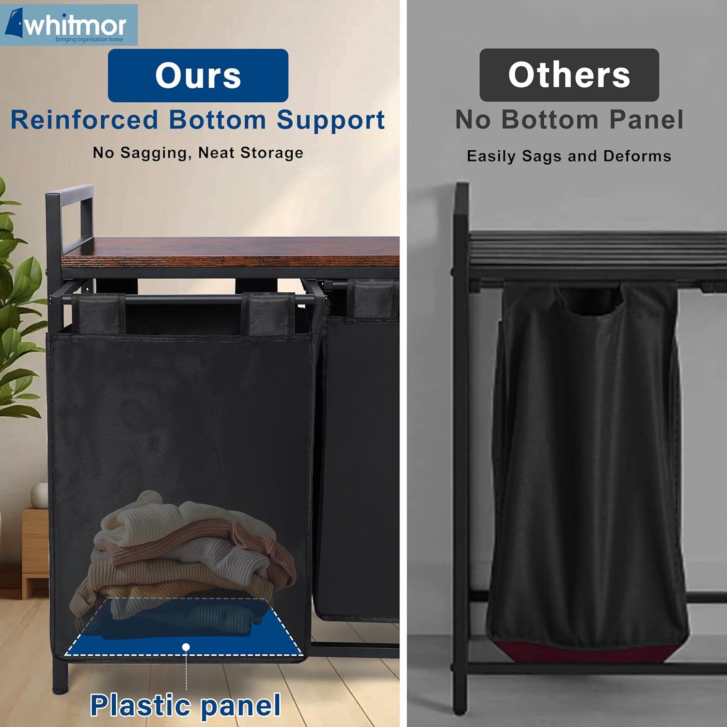 imageWhitmor 3 Section Rolling Laundry Sorter with Folding Station Ironing Board Chrome Gray2 SectionBlack