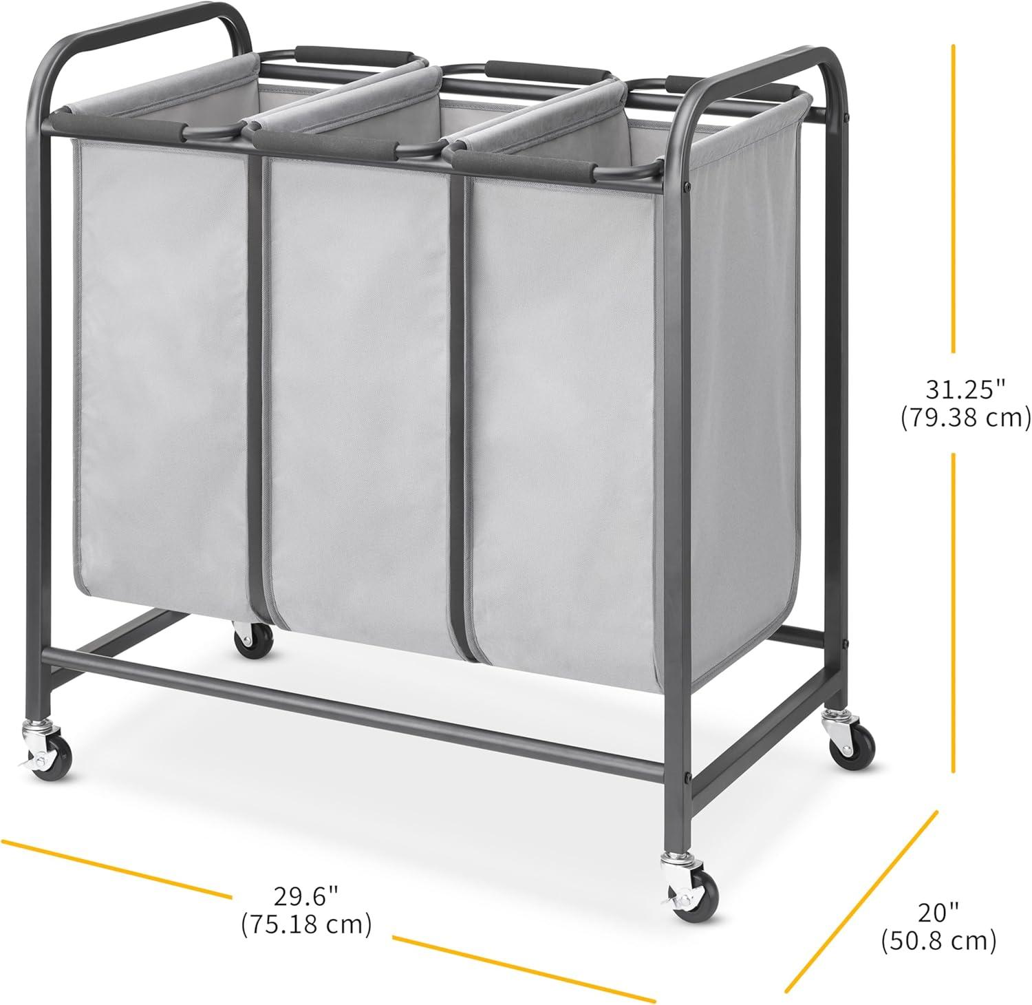 imageWhitmor 3 Section Rolling Laundry Sorter with Folding Station Ironing Board Chrome Gray3 Section AGrey