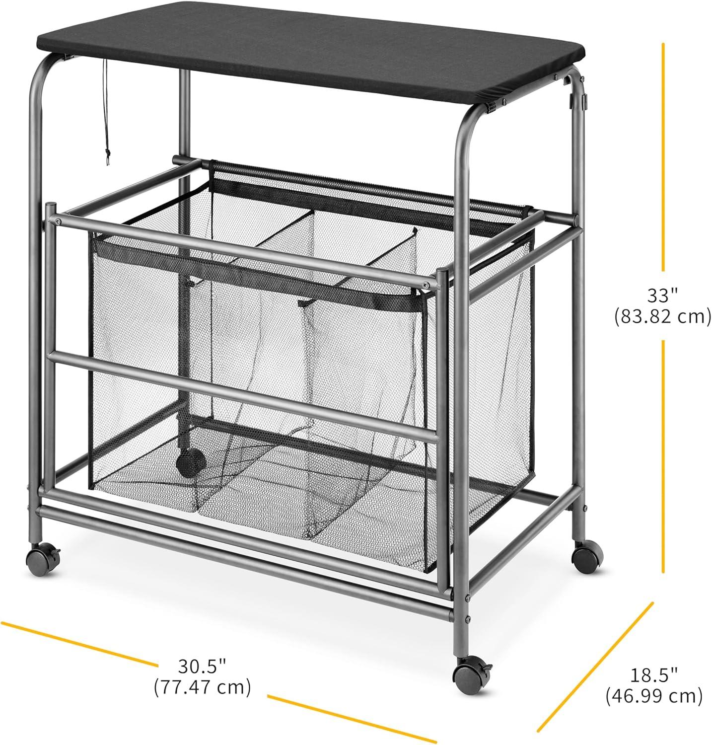 imageWhitmor 3 Section Rolling Laundry Sorter with Folding Station Ironing Board Chrome Gray3 Section lroning BoardBlack