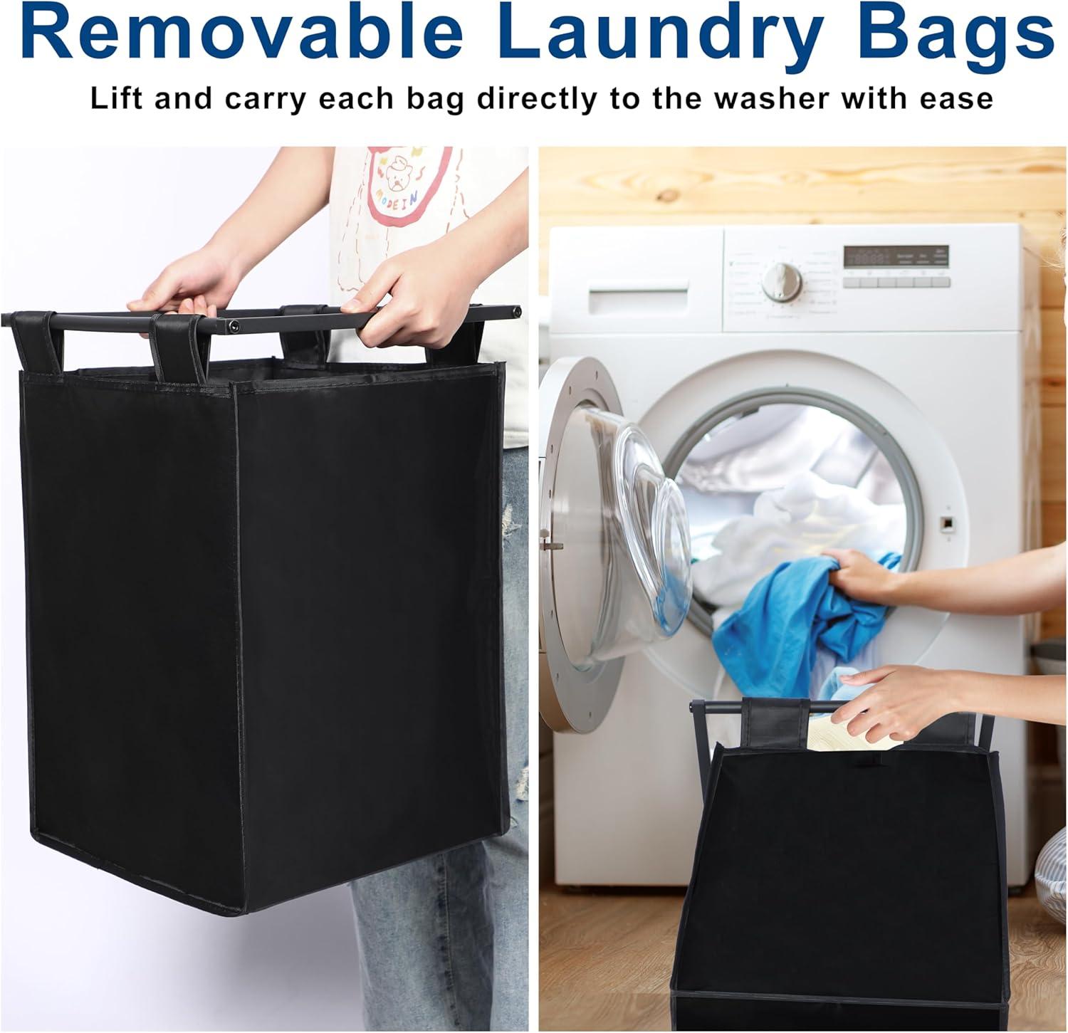 imageWhitmor 3 Section Rolling Laundry Sorter with Folding Station Ironing Board Chrome Gray3 SectionBlack