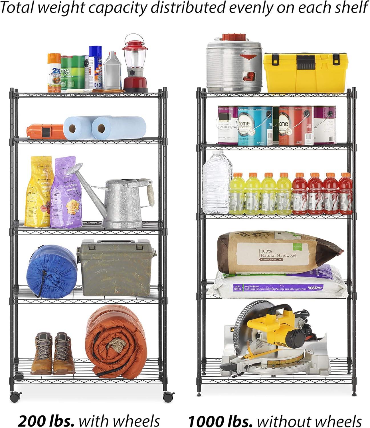 imageWhitmor 3 Tier Shelving Unit Metal Storage Shelves Adjustable Heavy Duty Shelf with Wheels 400 lbs Capacity per Shelf 1200 lbs Total for Home Garage Workshop 23quotL x 13quotW x 30quotH Chrome5TIER 301L x 142W x 60H