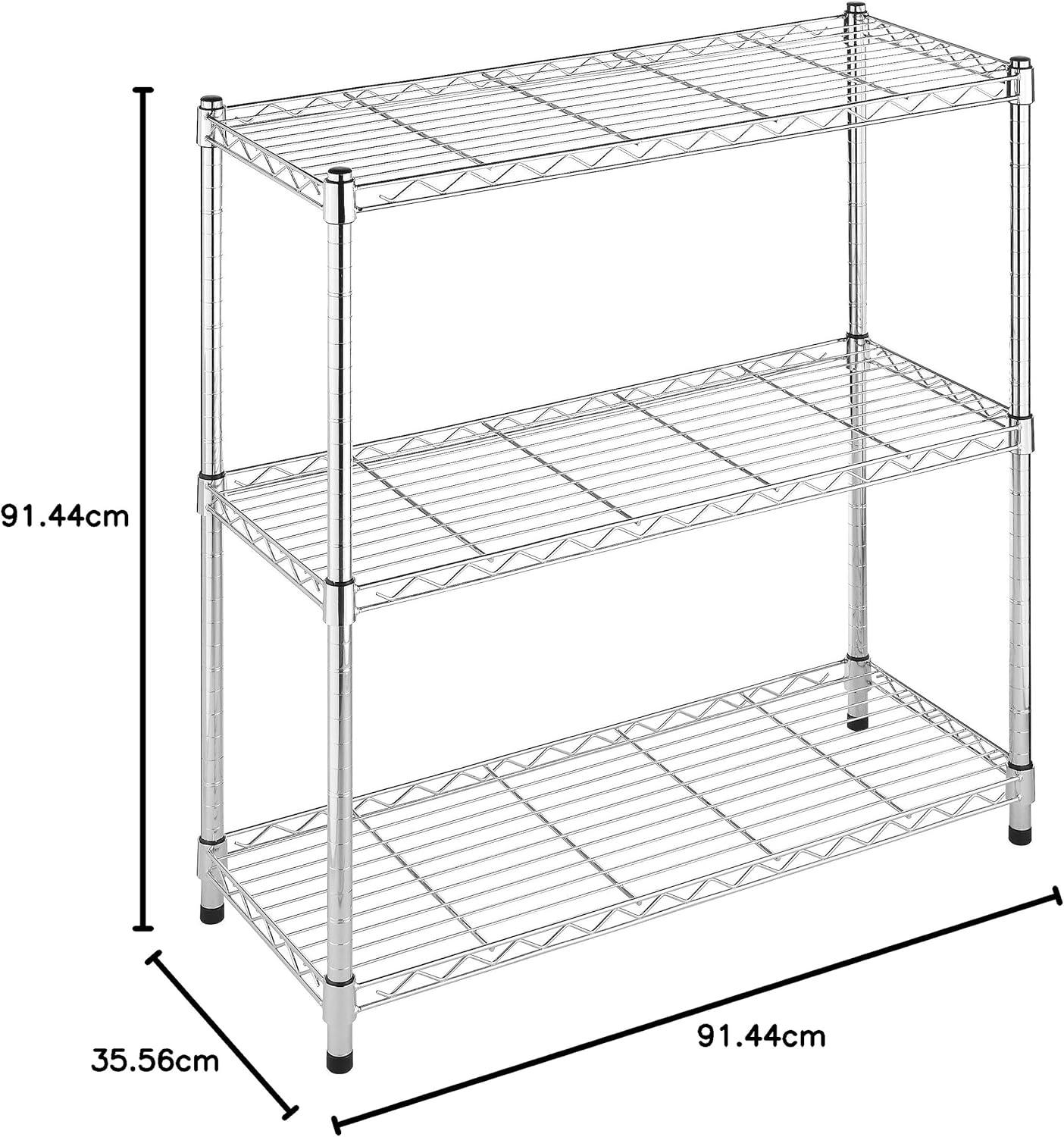 imageWhitmor 3 Tier Shelving Unit Metal Storage Shelves Adjustable Heavy Duty Shelf with Wheels 400 lbs Capacity per Shelf 1200 lbs Total for Home Garage Workshop 23quotL x 13quotW x 30quotH Chrome3TIER 36L x 14W x 36H