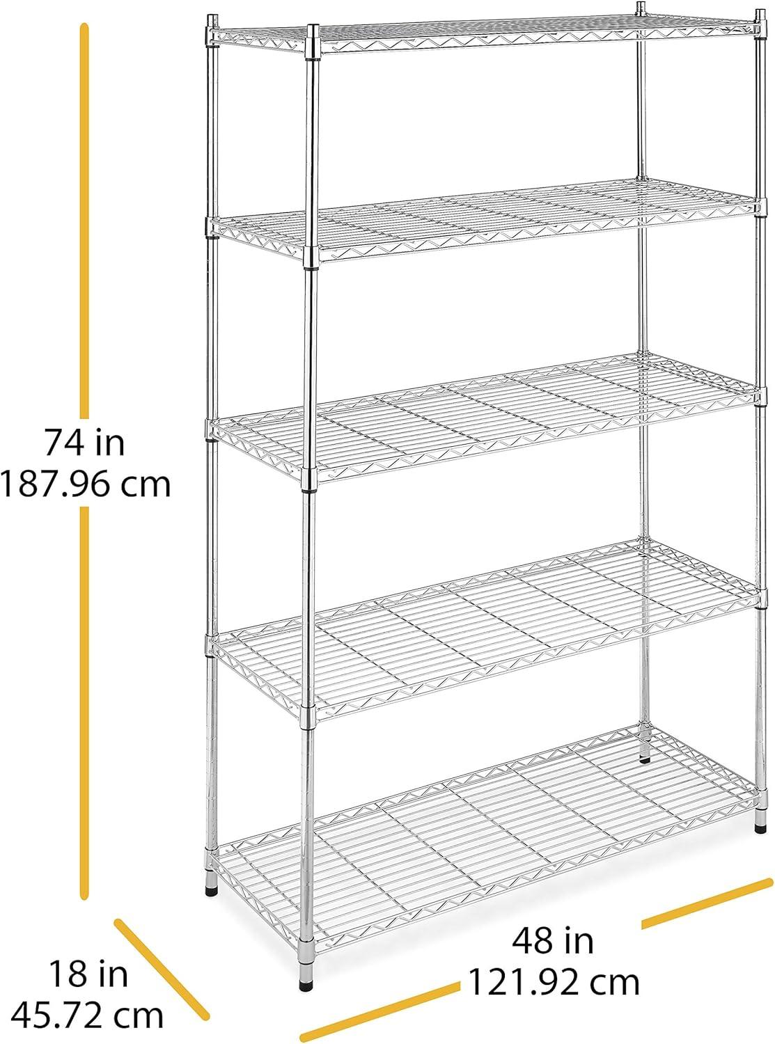 imageWhitmor 5 Tier Heavy Duty Shelving Unit Metal Storage Shelves 500 lbs Capacity per Shelf Max 2500 lbs total Easy Assembly Home Organizer for Pantry Garage Plant 48quotL x 18quotW x 74quotHChrome