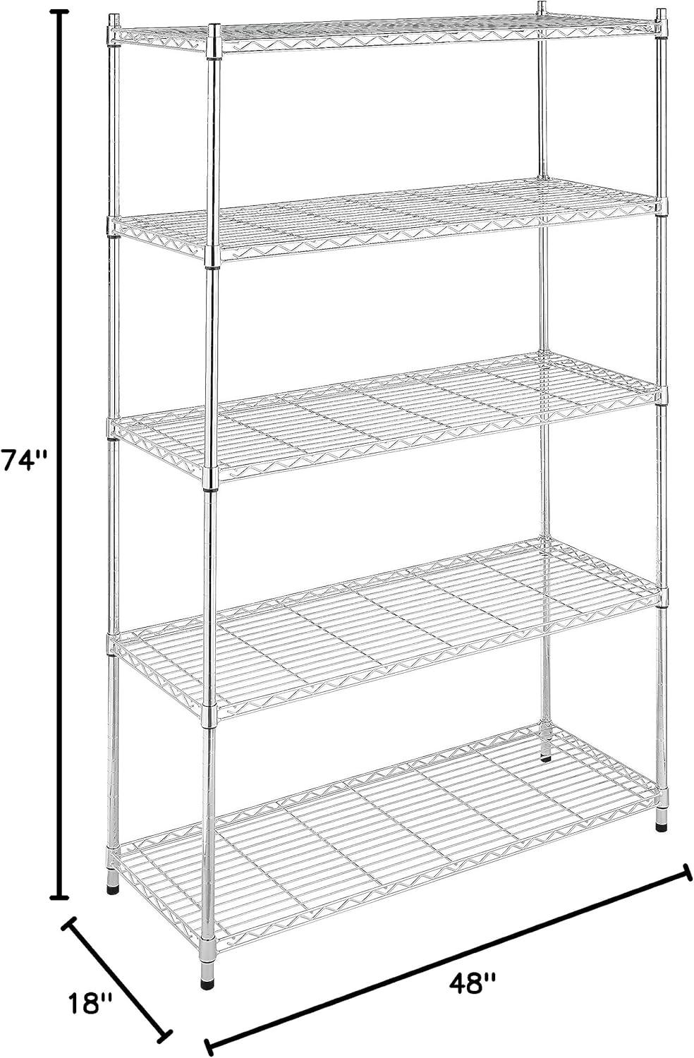 imageWhitmor 5 Tier Heavy Duty Shelving Unit Metal Storage Shelves 500 lbs Capacity per Shelf Max 2500 lbs total Easy Assembly Home Organizer for Pantry Garage Plant 48quotL x 18quotW x 74quotHChrome