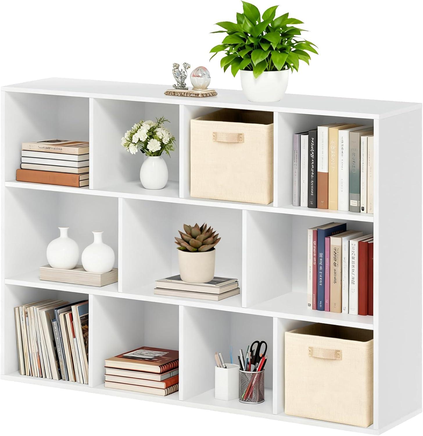 imageWhitmor 6 Cube Storage Organizer 3 Tier Stackable Mdf Wood Bookcase Open Storage Display Bookshelf Storage Cabinet for Living Room Bedroom Home Office 237quotL x 117quotW x 352quotH EspressoWhite