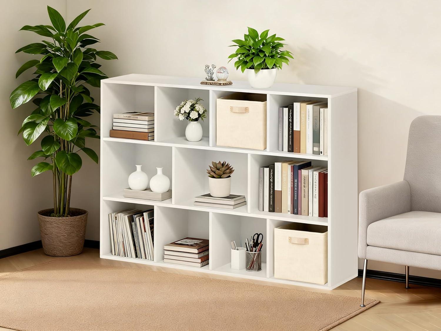 imageWhitmor 6 Cube Storage Organizer 3 Tier Stackable Mdf Wood Bookcase Open Storage Display Bookshelf Storage Cabinet for Living Room Bedroom Home Office 237quotL x 117quotW x 352quotH EspressoWhite