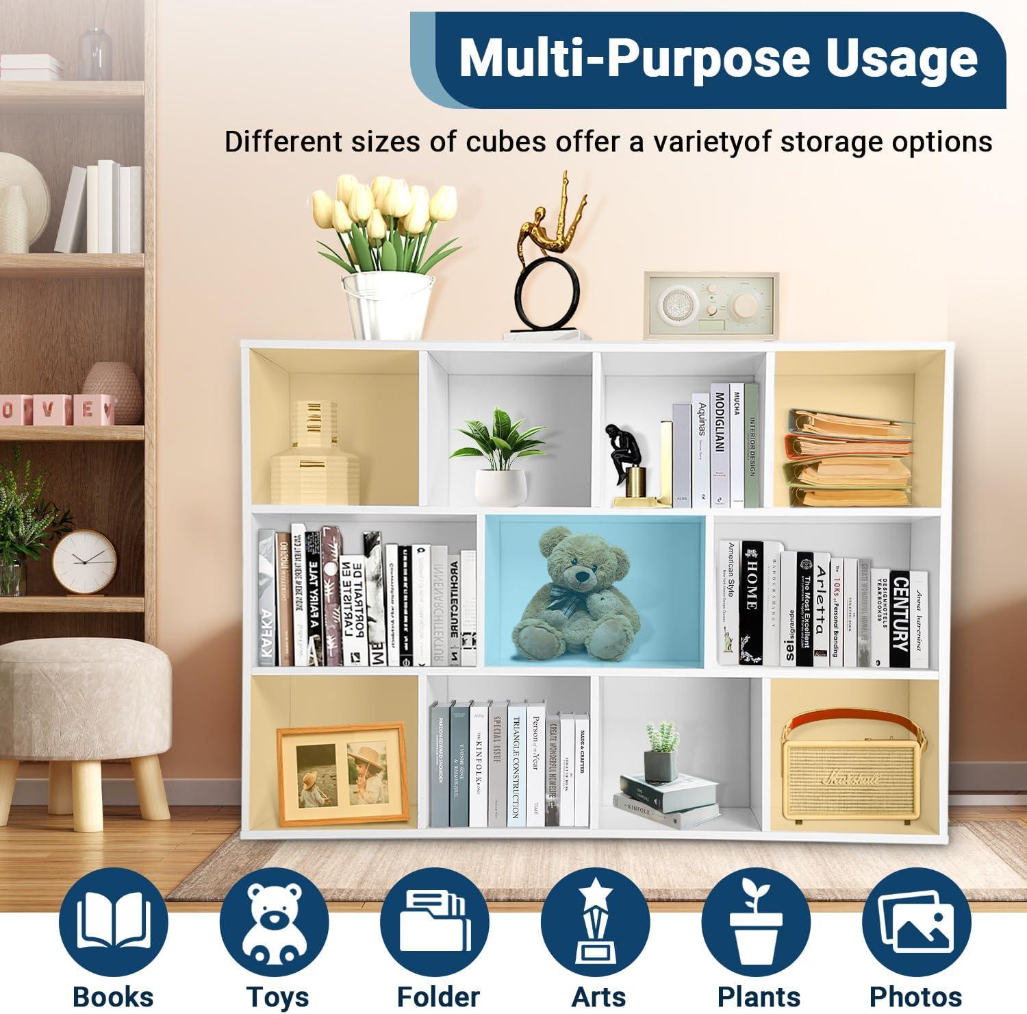 imageWhitmor 6 Cube Storage Organizer 3 Tier Stackable Mdf Wood Bookcase Open Storage Display Bookshelf Storage Cabinet for Living Room Bedroom Home Office 237quotL x 117quotW x 352quotH EspressoWhite