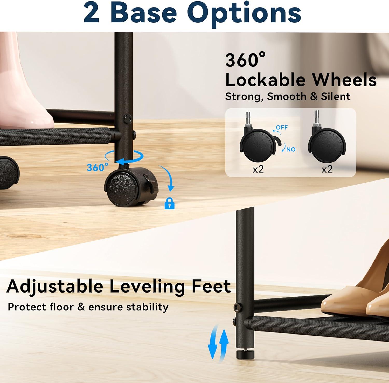 imageWhitmor Foldable Garment Rack Rolling Clothes Rack Adjustable Height SilverBlack 30 x 16 x 69 inch