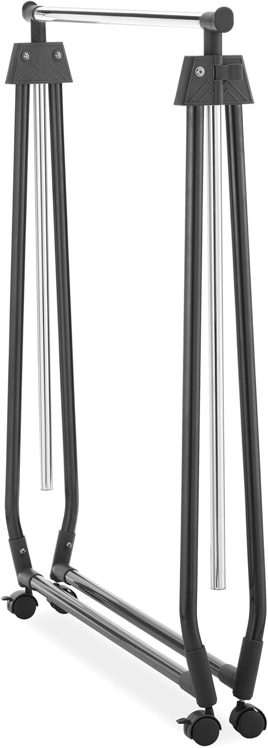 imageWhitmor Foldable Garment Rack Rolling Clothes Rack Adjustable Height SilverBlack Silver