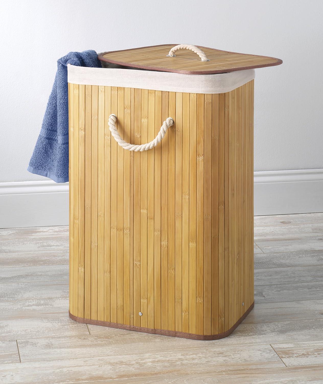 imageWhitmor Laundry Hamper with Rope Handles Bamboo 1225x1625x23375 Dark StainNatural Stain