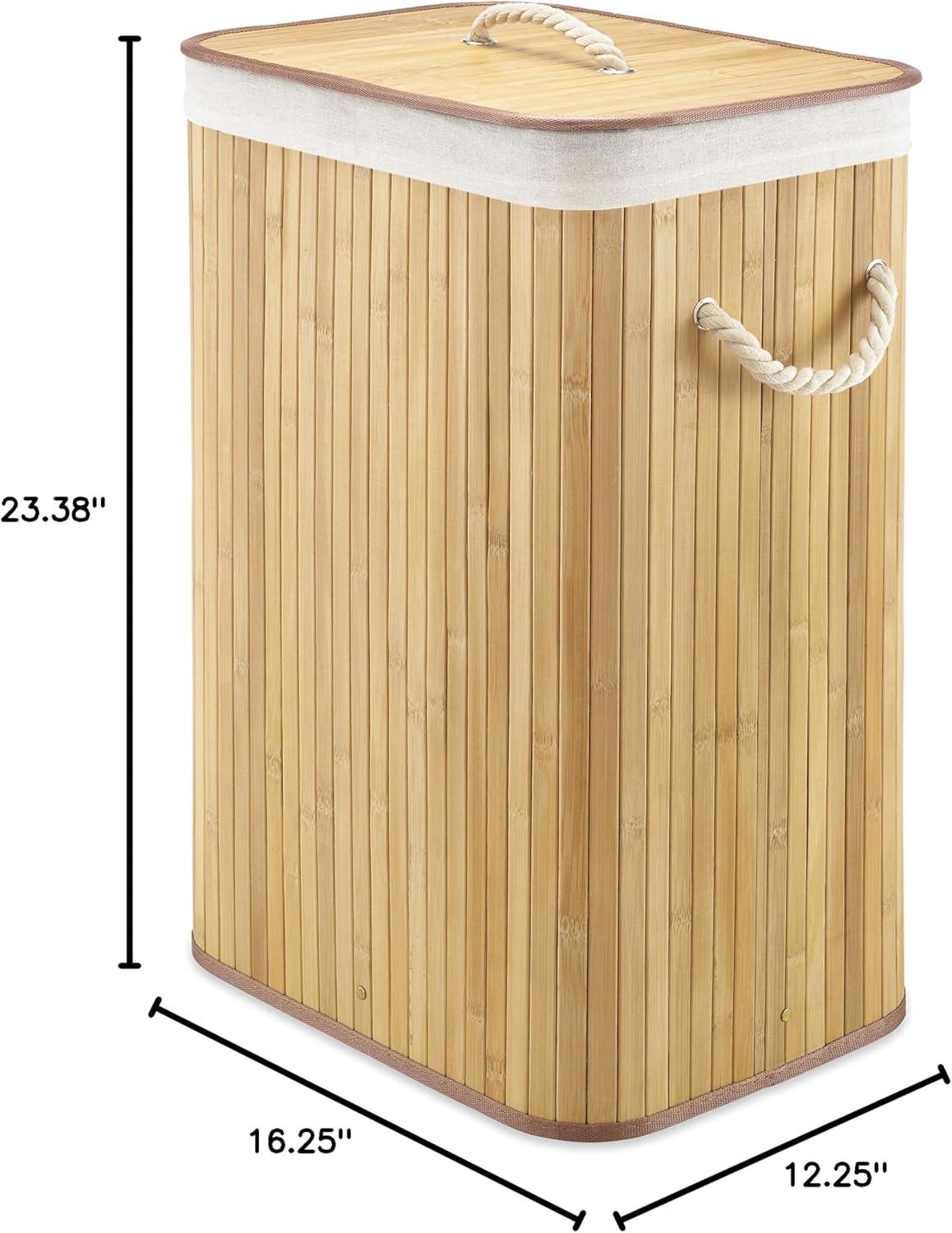imageWhitmor Laundry Hamper with Rope Handles Bamboo 1225x1625x23375 Dark StainNatural Stain