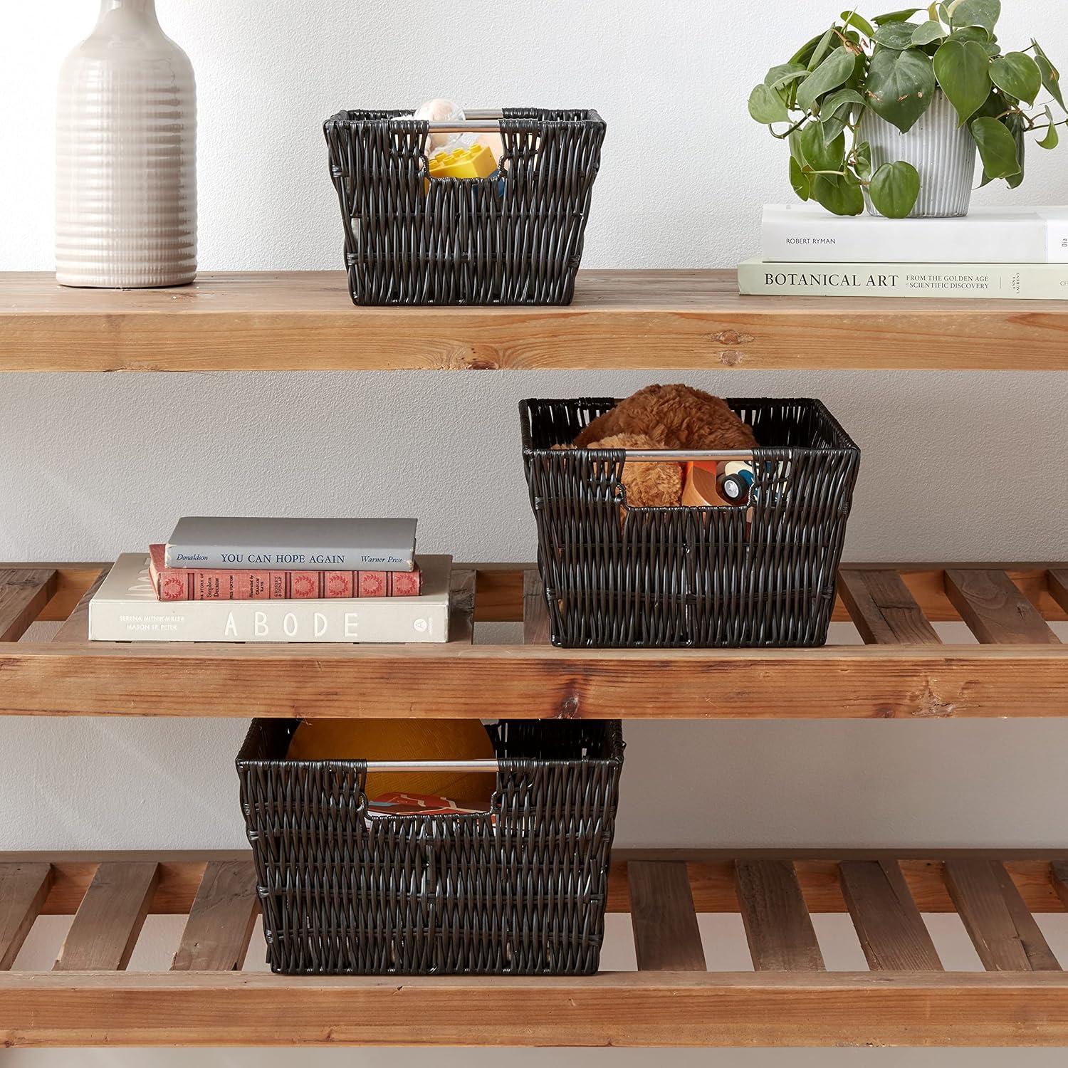 imageWhitmor Rattique Storage Baskets Grey 3 Piece SetBlack