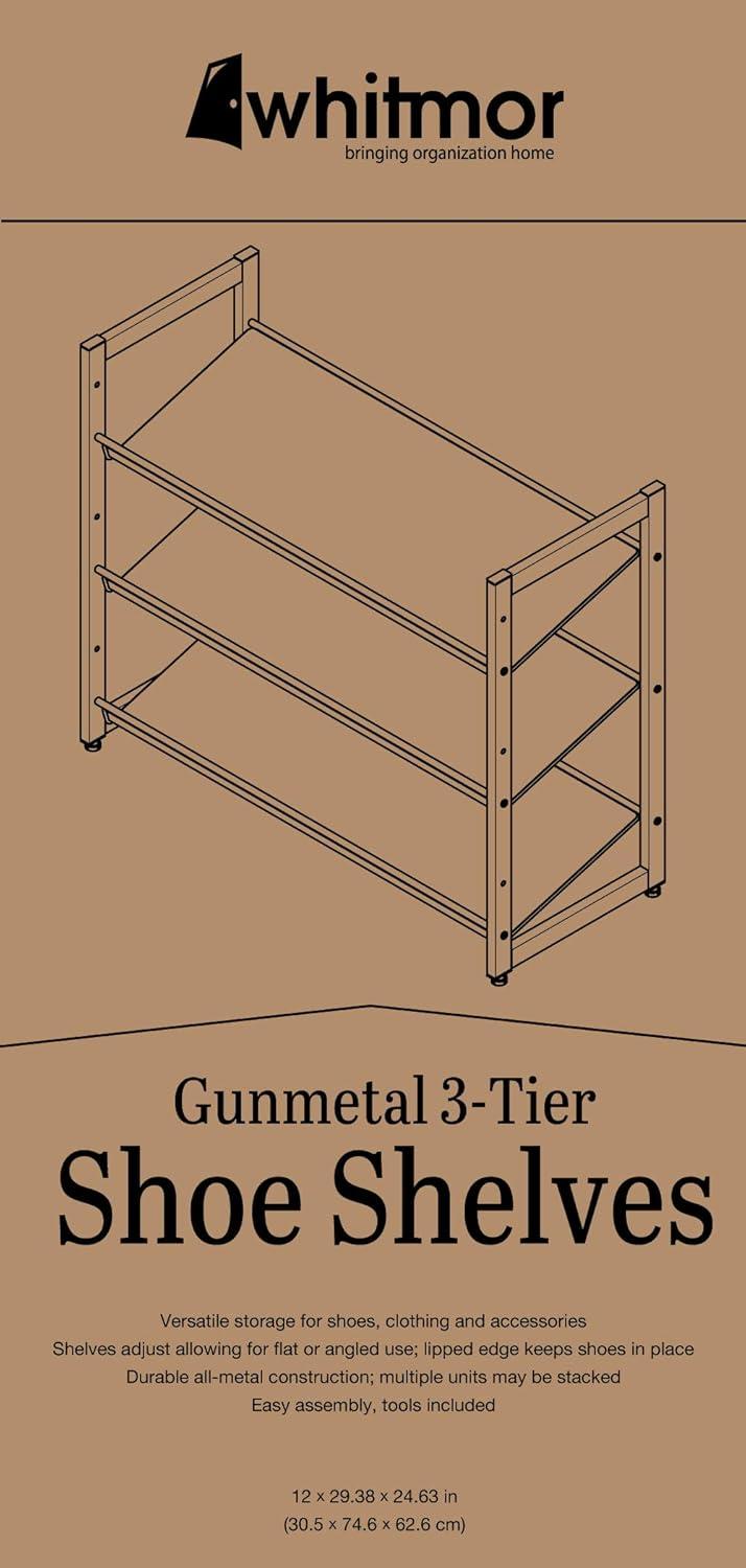imageWhitmor Steel Mesh 3Tier Shoe Rack Gunmetal Gray3tier gunmetal Grey