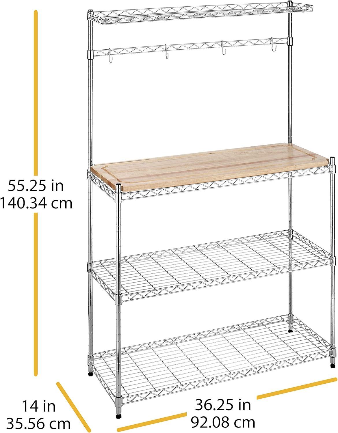 imageWhitmor Supreme Bakers Rack with Food Safe Removable Wood Cutting Board Chrome140L x 3625W x 5525H
