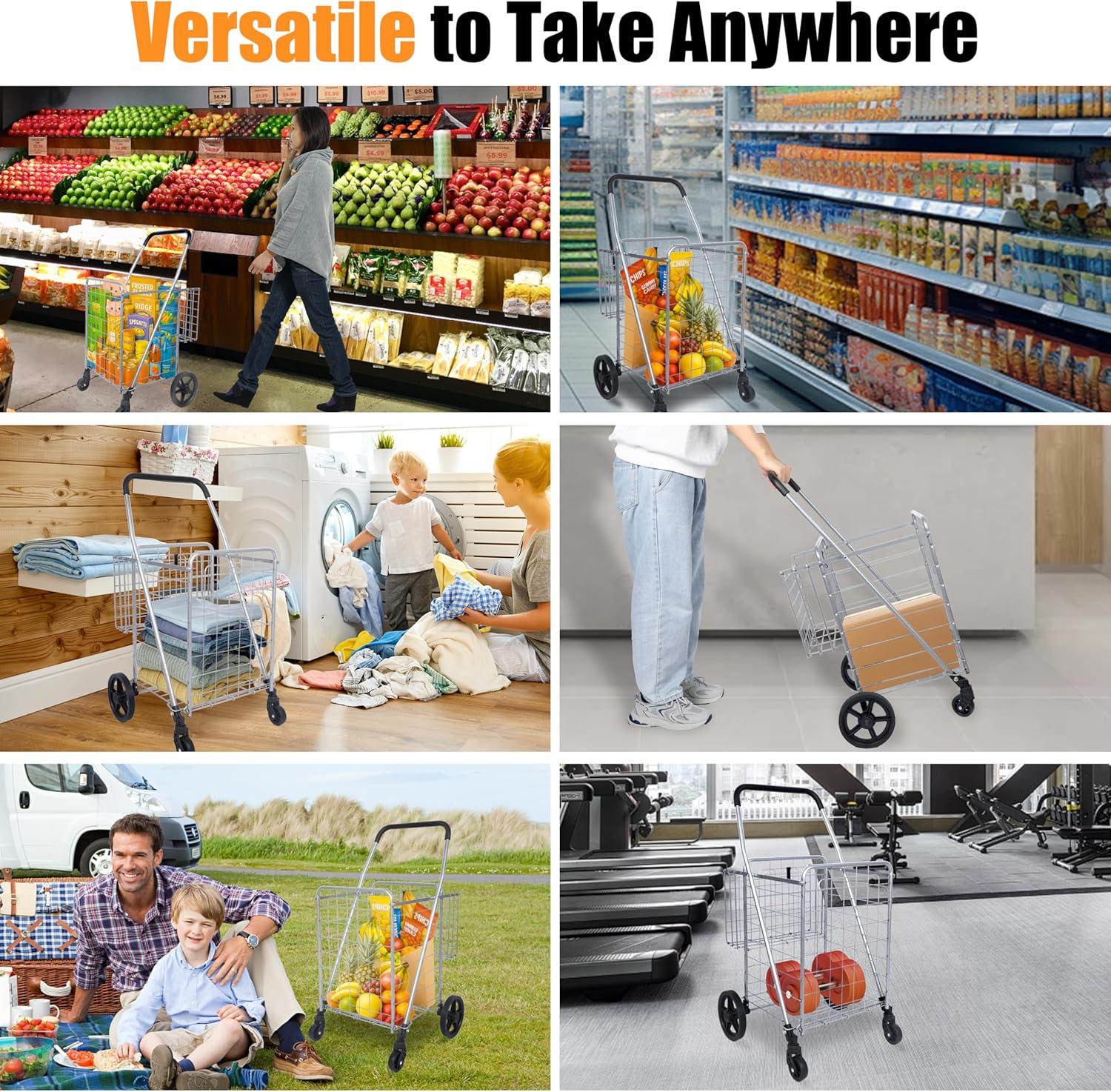 imageWhitmor Utility Shopping Cart Durable Folding Design for Easy Storage Model Number 625049972SIOC2129L x 2165W x 362H Sliver