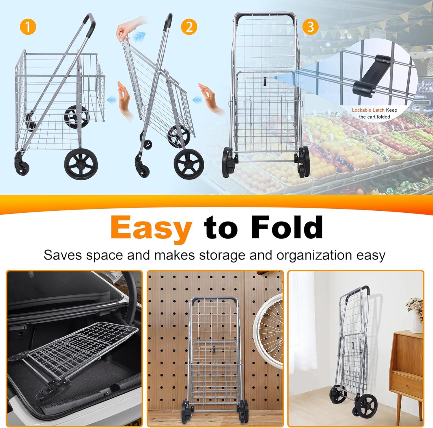 imageWhitmor Utility Shopping Cart Durable Folding Design for Easy Storage Model Number 625049972SIOC2129L x 2165W x 362H Sliver