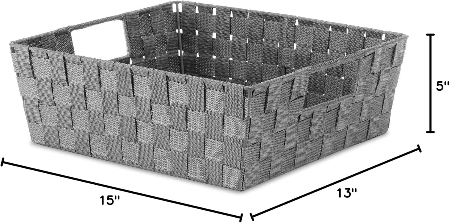 imageWhitmor Woven Strap Shelf Storage Tote Basket Java 13 by 15 by 5quotSavvy Gray