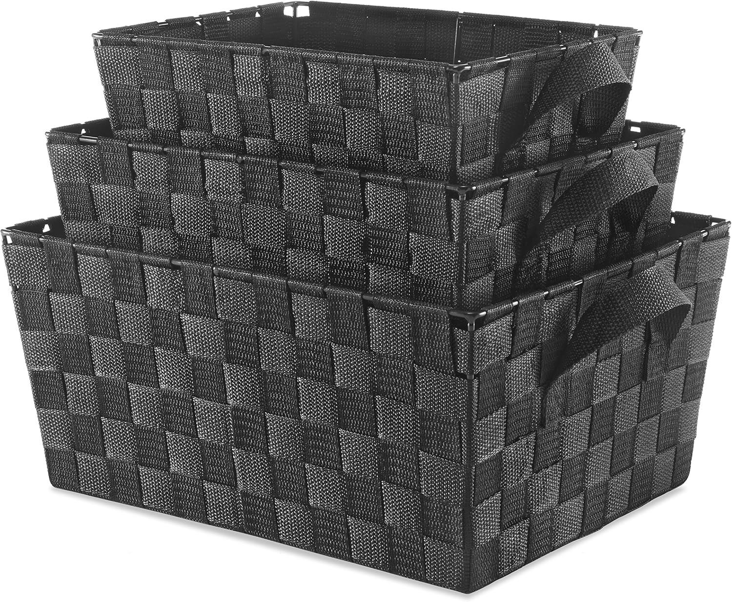 imageWhitmor Woven Strap Storage Tote Basket Espresso LargeBlack