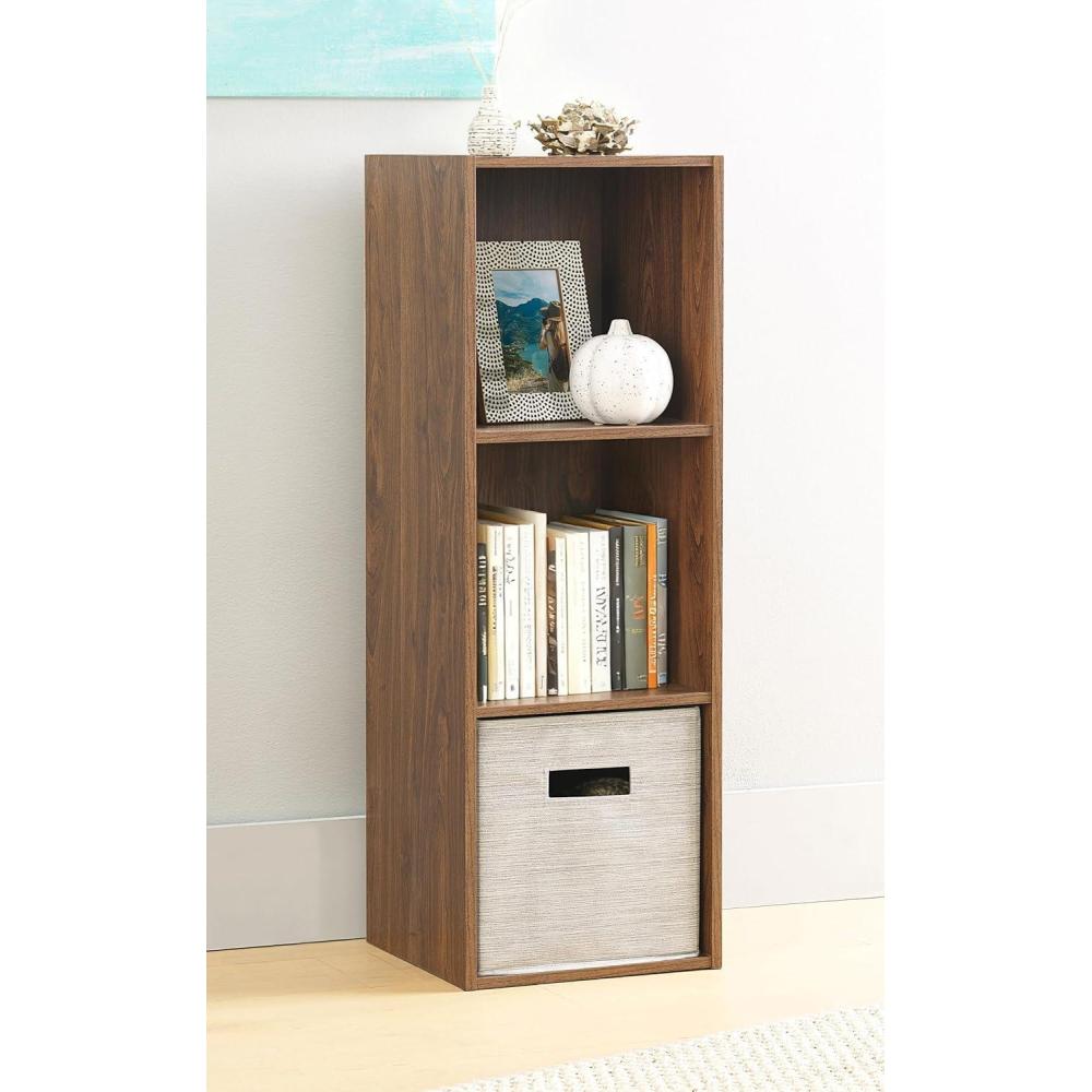 imageWhitmor 12 Cube Storage Organizer 4 Tier Stackable Mdf Wood Bookcase Open Storage Display Bookshelf Storage Cabinet for Living Room Bedroom Home Office 351quotL x 116quotW x 475quotH WhiteWalnut