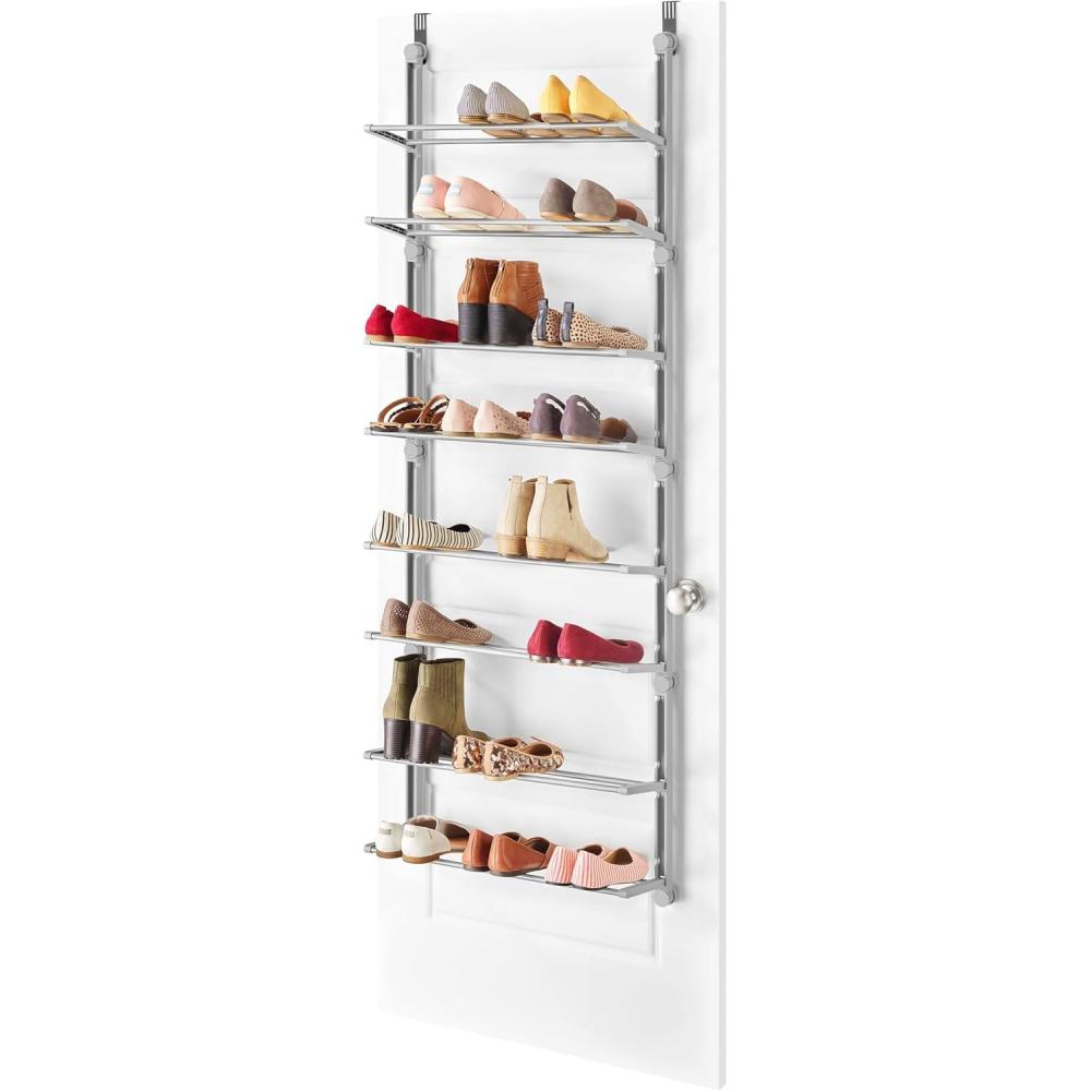 imageWhitmor 18 Pair Over The Door Shoe Organizer 6 Tier Heavy Duty Metal Shoe Organizer for Closet Hanging Shoe Rack for Closet Organizer ampamp Storage 42quot L x 227quot W x 75quot H Gunmetal Gray24 Pair Grey