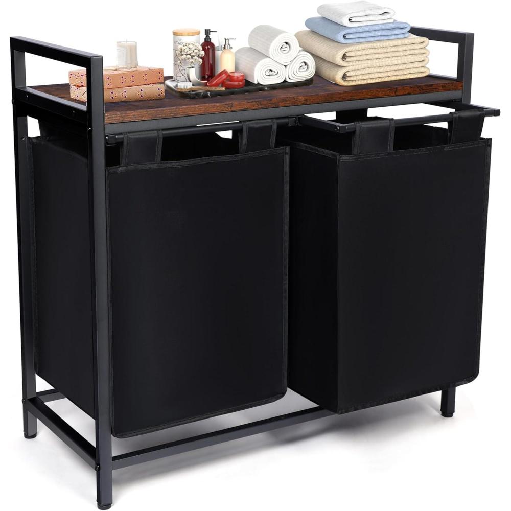 imageWhitmor 3 Section Rolling Laundry Sorter with Folding Station Ironing Board Chrome Gray2 SectionBlack