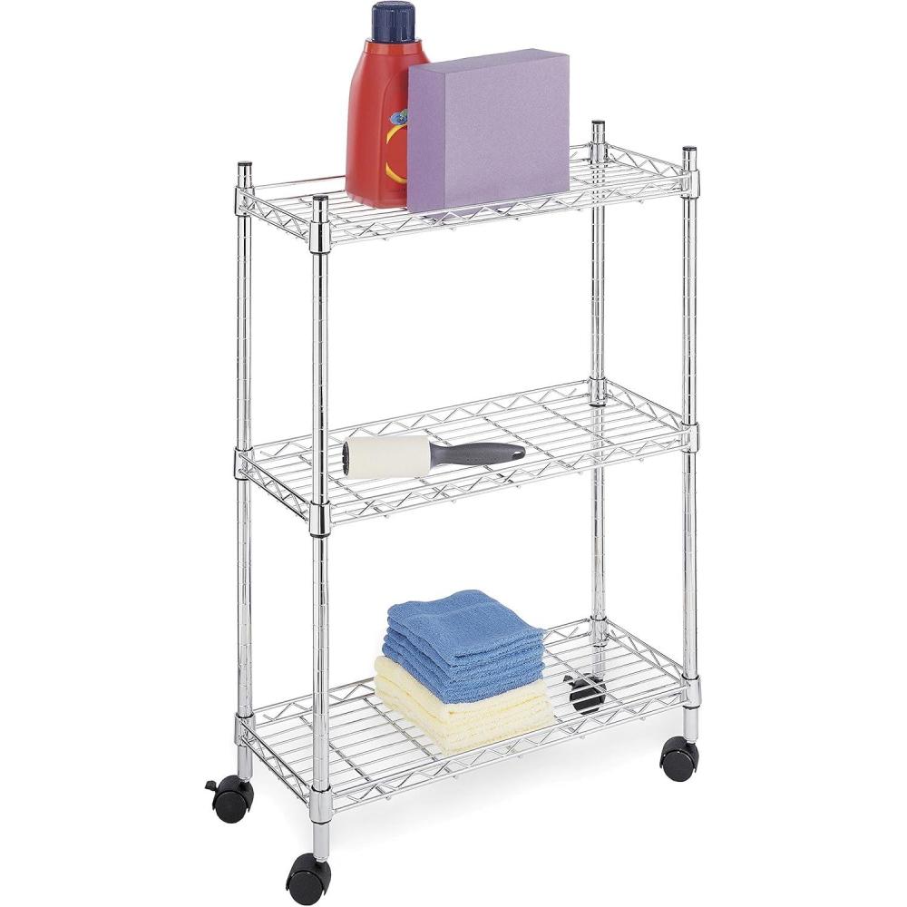imageWhitmor 3 Tier Shelving Unit Metal Storage Shelves Adjustable Heavy Duty Shelf with Wheels 400 lbs Capacity per Shelf 1200 lbs Total for Home Garage Workshop 23quotL x 13quotW x 30quotH Chrome3TIER 23L x 9W x 32H With Wheels