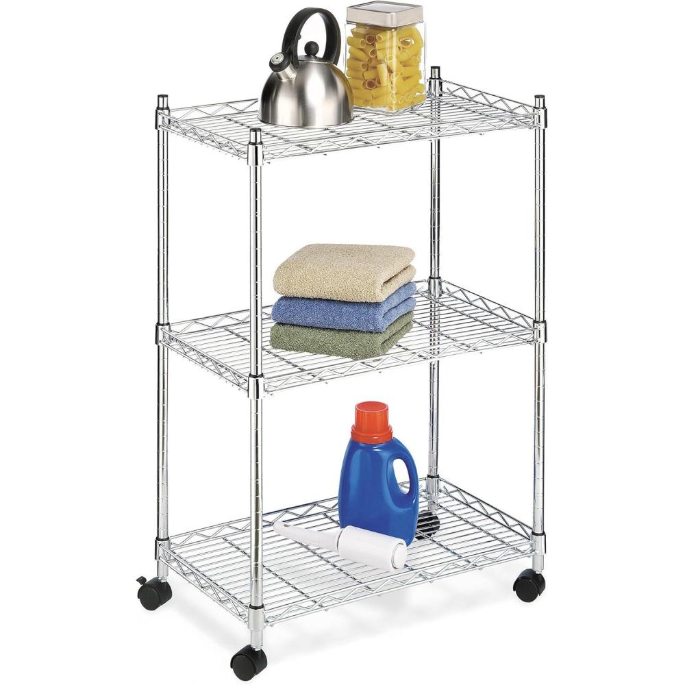 imageWhitmor 3 Tier Shelving Unit Metal Storage Shelves Adjustable Heavy Duty Shelf with Wheels 400 lbs Capacity per Shelf 1200 lbs Total for Home Garage Workshop 23quotL x 13quotW x 30quotH Chrome3TIER 23 L x 13 W x 33 H