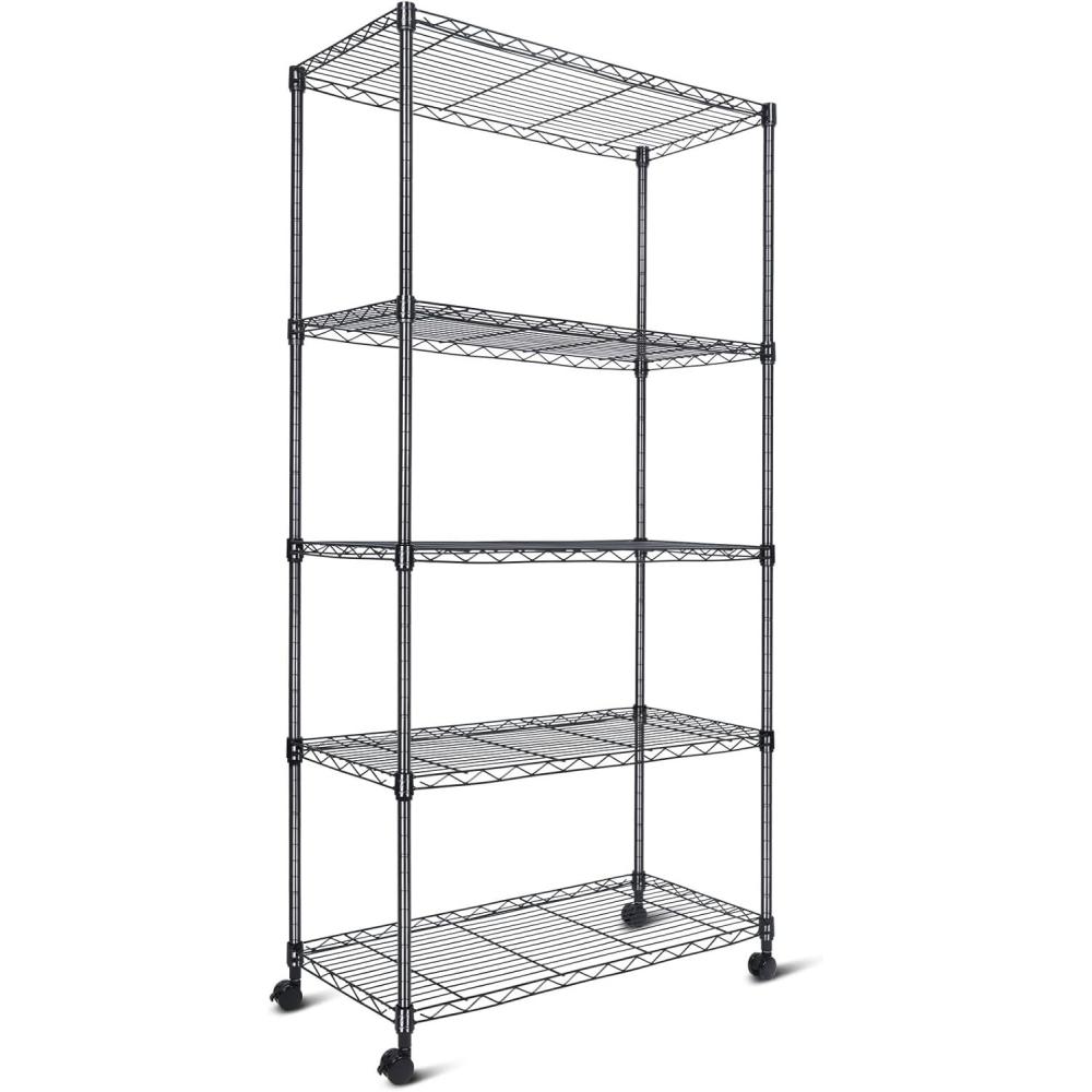 imageWhitmor 3Wire Shelving Unit Metal Storage Shelves Easy Assembly Home Organizer for Pantry Kitchen Garage Plant5tier 30l X 14w X 60h With Wheels