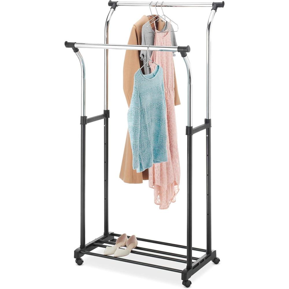 imageWhitmor Foldable Garment Rack Rolling Clothes Rack Adjustable Height Silver35 x 22 x 68 in