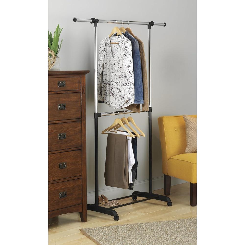 imageWhitmor Foldable Garment Rack Rolling Clothes Rack Adjustable Height Silver36 x 20 x 73 inch Black
