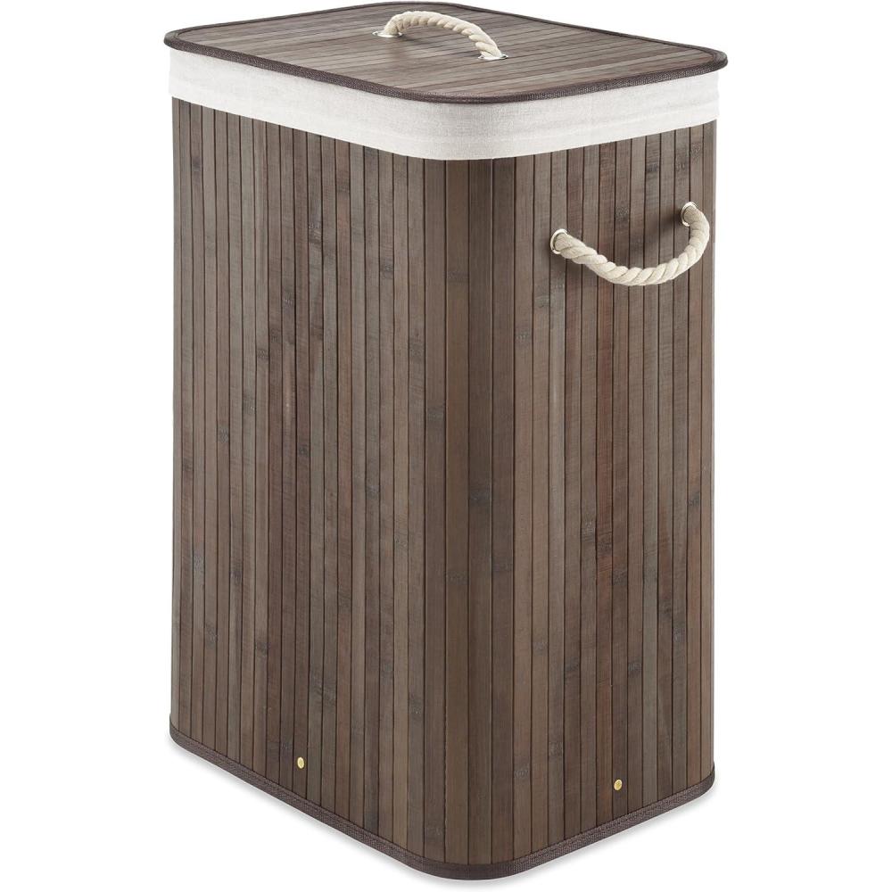 imageWhitmor Laundry Hamper with Rope Handles Bamboo 1225x1625x23375 Dark StainDark Stain