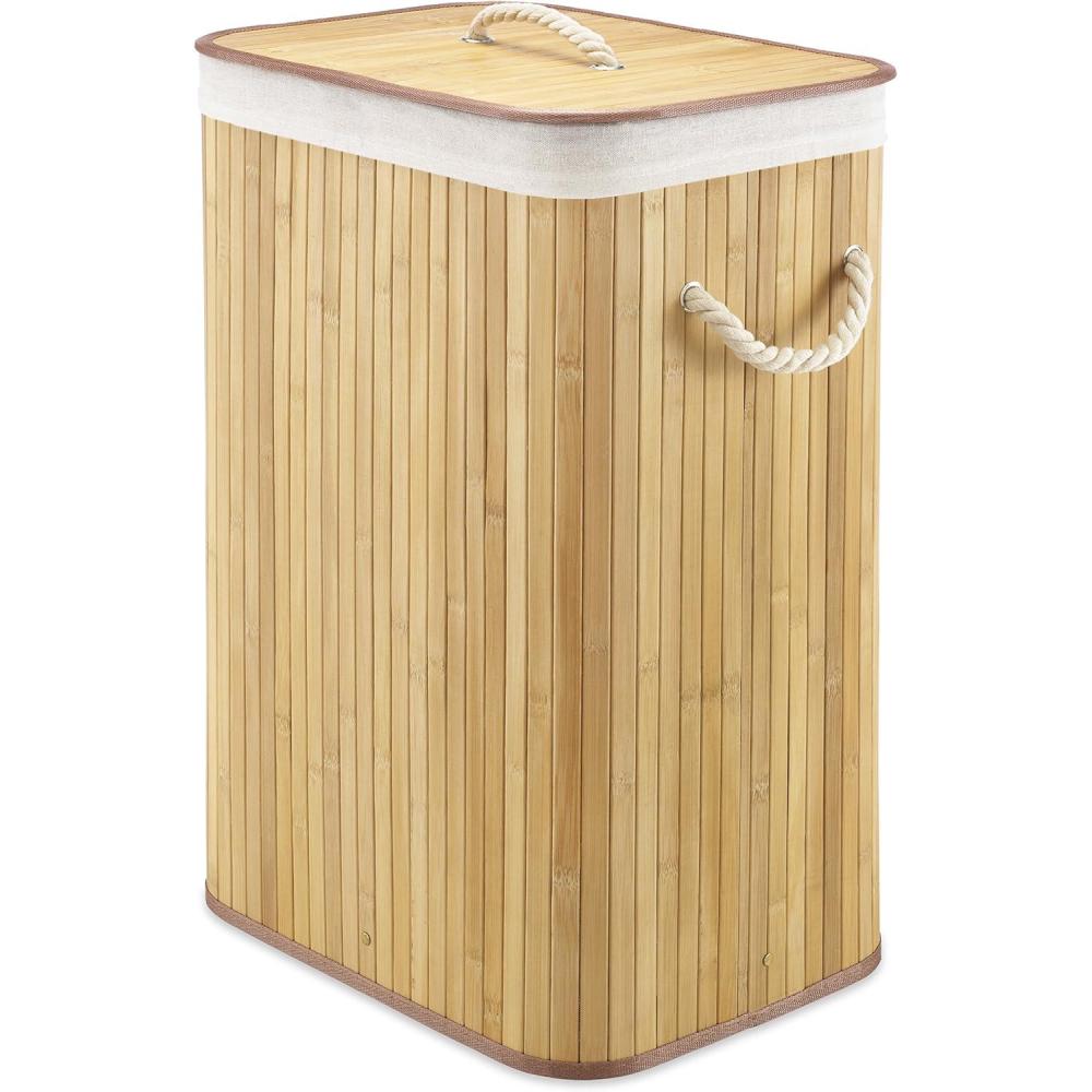 imageWhitmor Laundry Hamper with Rope Handles Bamboo 1225x1625x23375 Dark StainNatural Stain