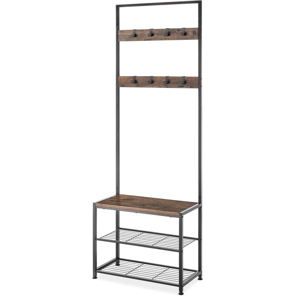 imageWhitmor Modern Industrial Entryway Coat Rack Hall Tree wShoe Storage Rustic Brown