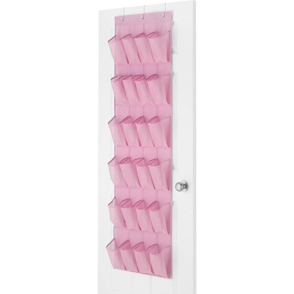 imageWhitmor Over The Door Shoe Shelves 26 Sections Crosshatch Gray24 Pocket Pink
