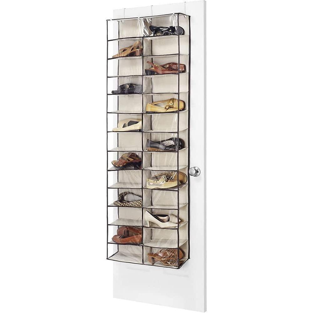imageWhitmor Over The Door Shoe Shelves 26 Sections Crosshatch Gray26 Pair Transparent Beigie