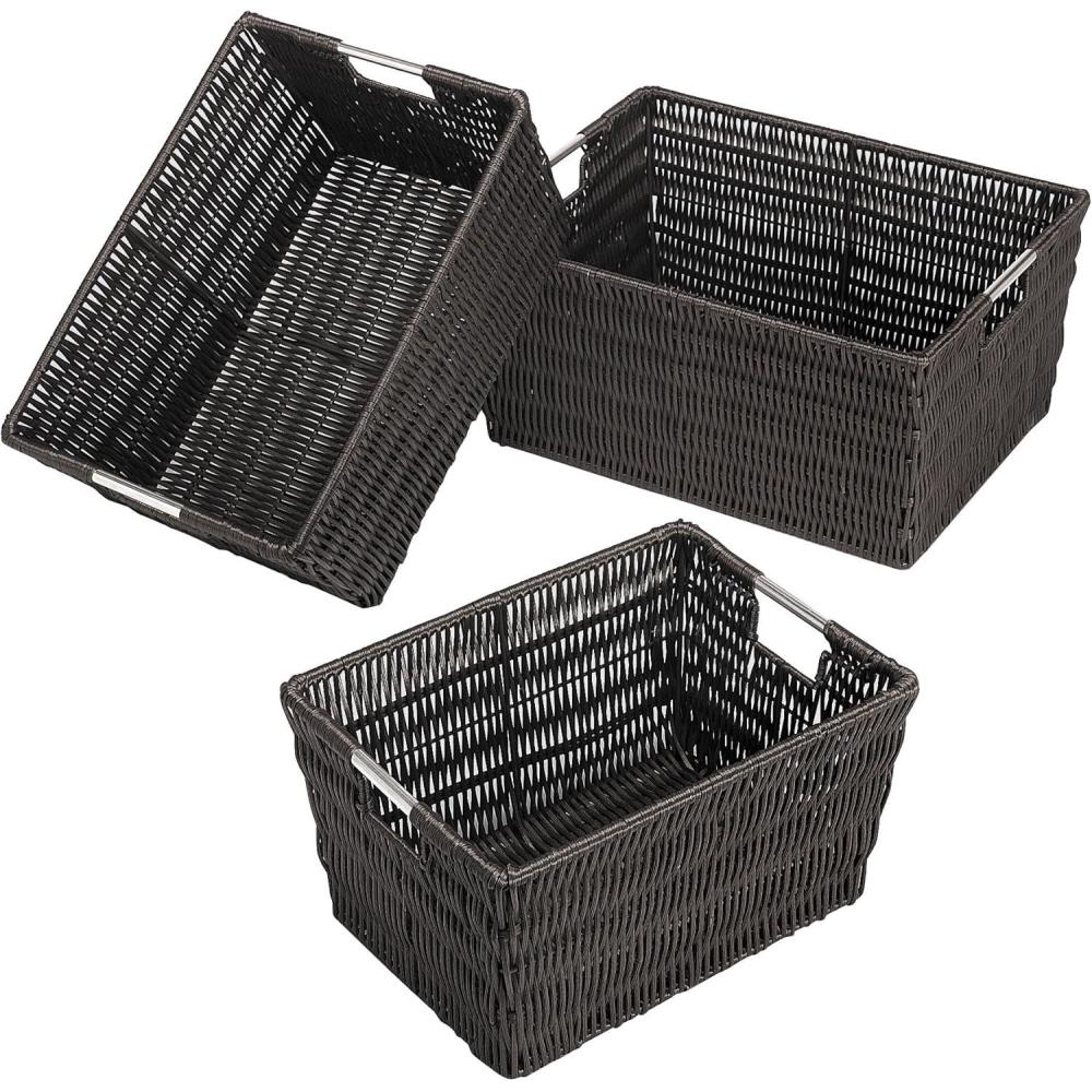 imageWhitmor Rattique Storage Baskets  Grey 3 Piece SetBrown