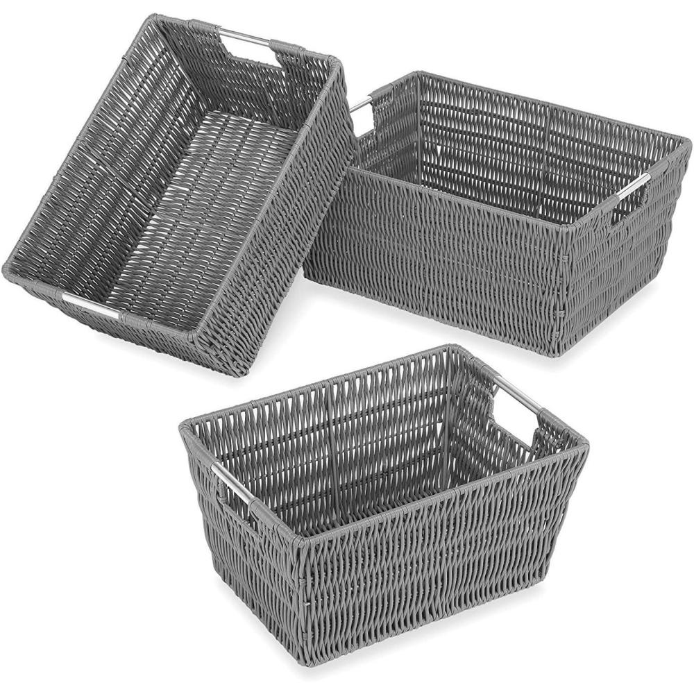 imageWhitmor Rattique Storage Baskets Grey 3 Piece SetGrey