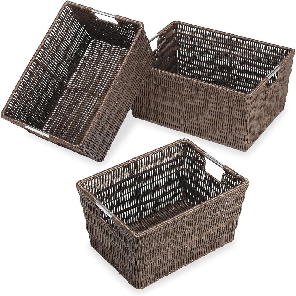 imageWhitmor Rattique Storage Baskets Grey 3 Piece SetJava