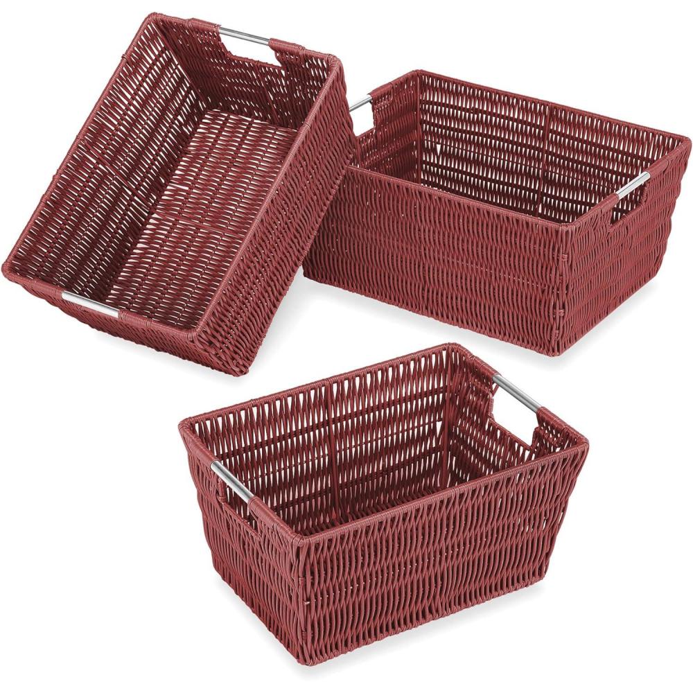 imageWhitmor Rattique Storage Baskets Grey 3 Piece SetRed