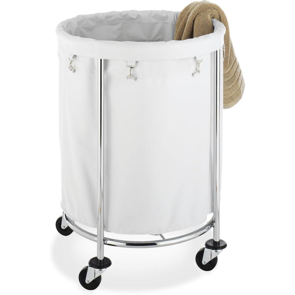 imageWhitmor Round Commercial Laundry Hamper with Removable Liner and Heavy Duty Wheels Chrome 68943499BBROUND LAUNDRY HAMPER