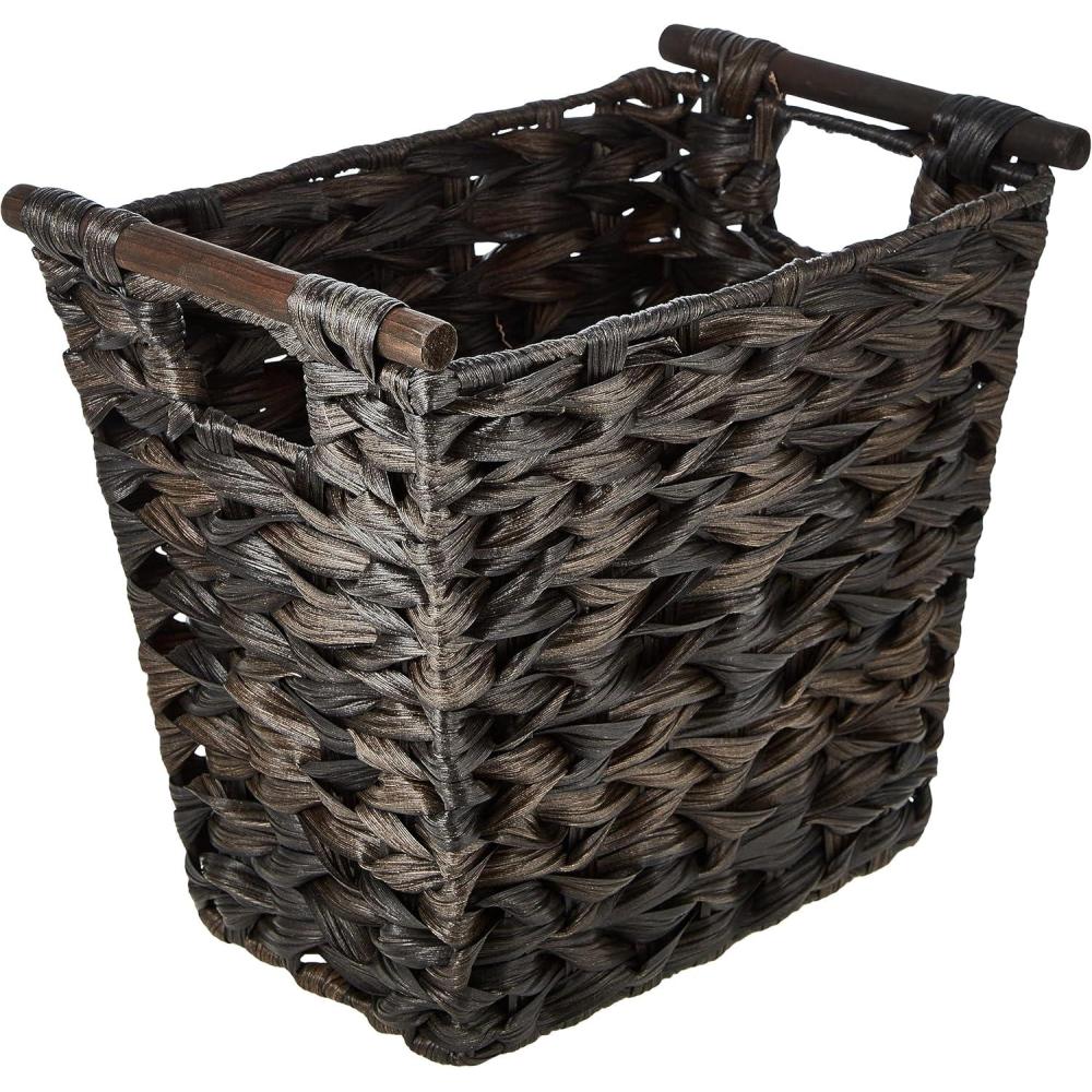 imageWhitmor Split Rattique Waste Basket with Wood Handles GrayDriftwood