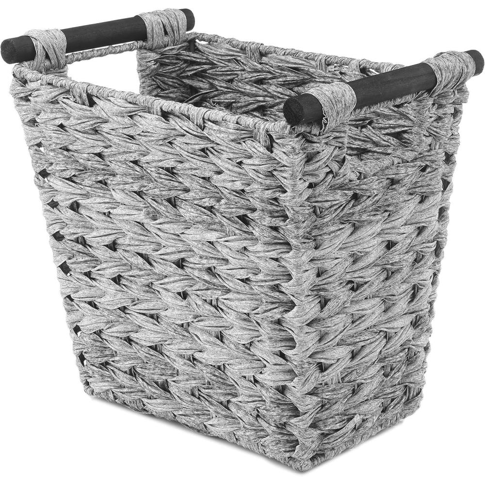 imageWhitmor Split Rattique Waste Basket with Wood Handles GrayGray