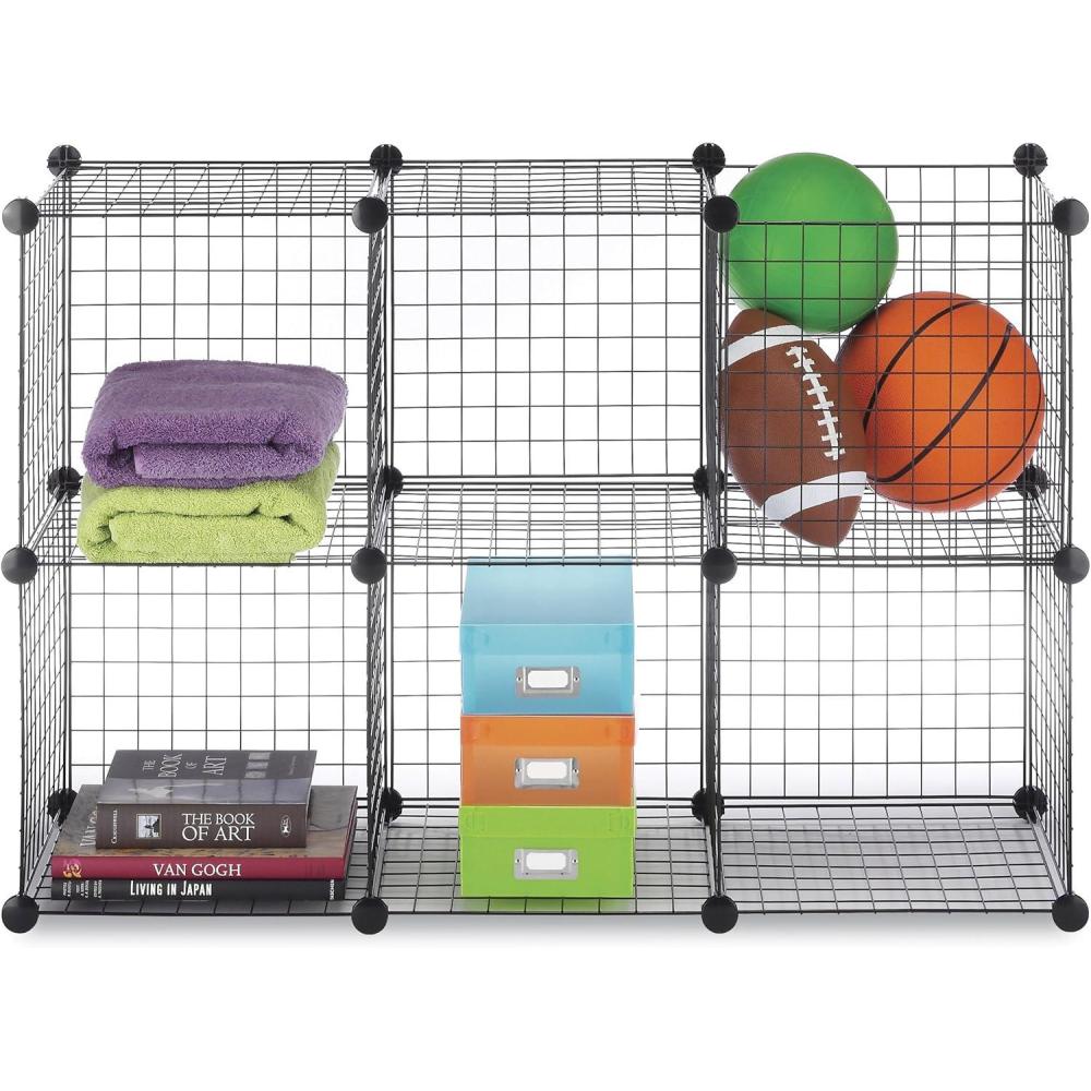 imageWhitmor Storage Cubes Stackable Interlocking Wire Shelves 1425quotD x 145quotW x 145quotH Black Set of 6