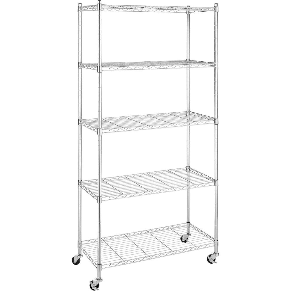 imageWhitmor Supreme 5 Tier Adjustable Shelving 500 Pound Weight Capacity Per Shelf Leveling FeetChrome