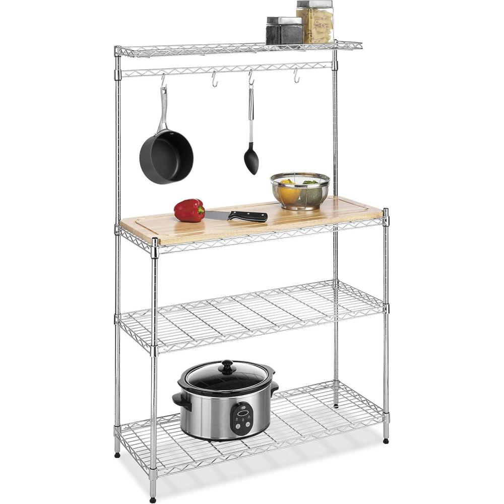imageWhitmor Supreme Bakers Rack with Food Safe Removable Wood Cutting Board Chrome140L x 3625W x 5525H