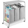 Whitmor 3 Section Rolling Laundry Sorter with Folding Station – Ironing Board, Chrome / Gray(3 Section lroning Board，Grey)
