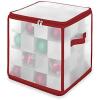 Whitmor Christmas Ornament Organizer 64 Compartment Zipper Cube, Frosted with Red Trim