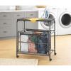 Whitmor 3 Section Rolling Laundry Sorter with Folding Station – Ironing Board, Chrome / Gray(3 Section lroning Board，Black)