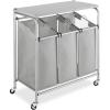 Whitmor 3 Section Rolling Laundry Sorter with Folding Station – Ironing Board, Chrome / Gray(3 Section lroning Board，Grey)