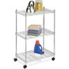 Whitmor 3 Tier Shelving Unit, Metal Storage Shelves, Adjustable Heavy Duty Shelf with Wheels , 400 lbs Capacity per Shelf, 1200 lbs Total for Home, Garage, Workshop, 23″L x 13″W x 30″H, Chrome(3-TIER  23″ L x 13″ W x 33″ H)
